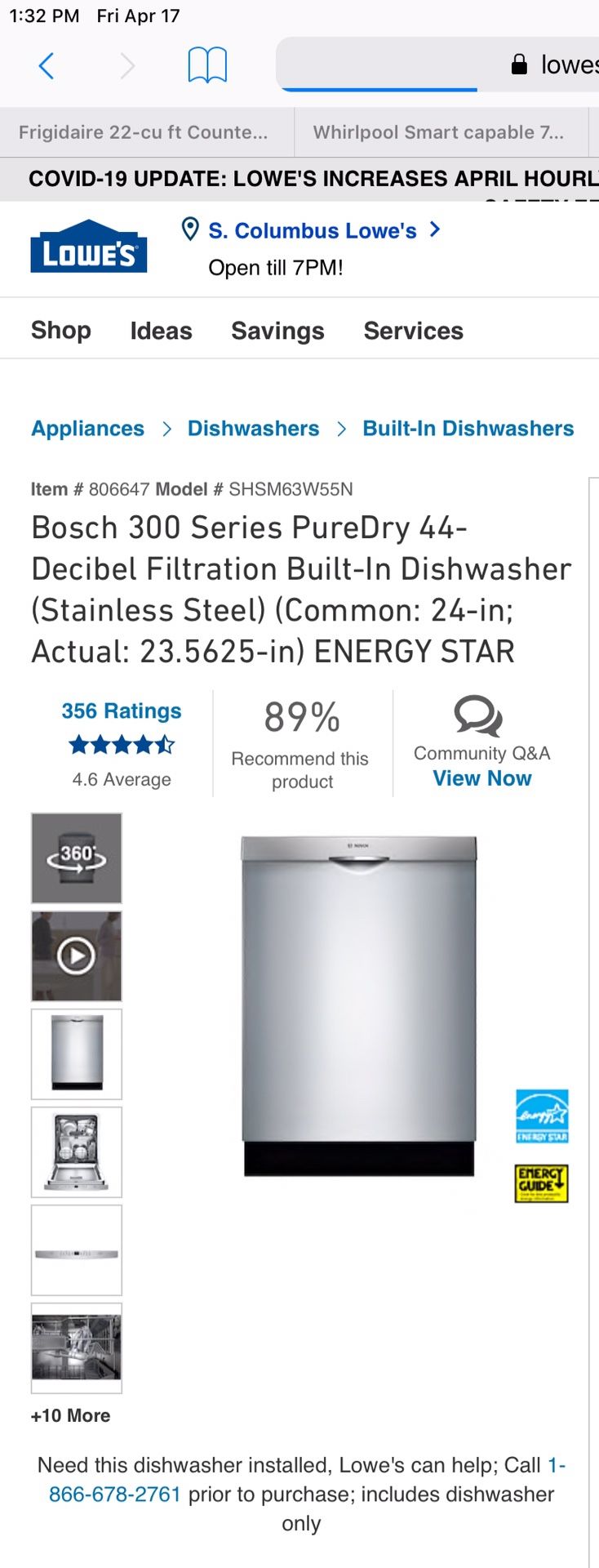 Bosch dishwasher scratched $450 by appointment