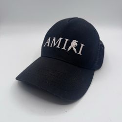AMIRI Reverse Playboy Trucker Hat Black Mesh Snapback Bunny Logo Made in USA