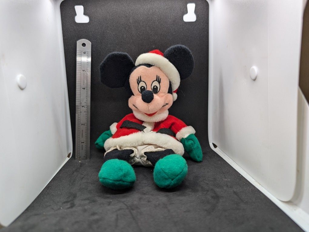 Disney Store Minnie Mouse Christmas Santa Outfit 9" Bean Bag Plush Toy Vintage