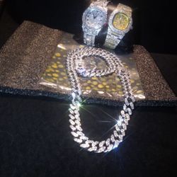 Two watch,  short 18" chain & bracelet Rare imported Australian Ice💎Lab Diamond Simulated💎Heavyweight New  4 for 200 or 60 each💎 l