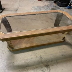 Wood And Glass Coffee Table On Wheels 