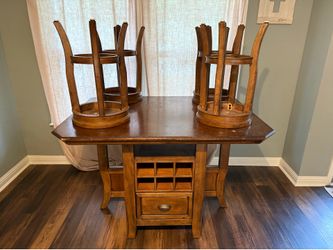Solid Wood Dining Table w/ 4 Stools + Storage