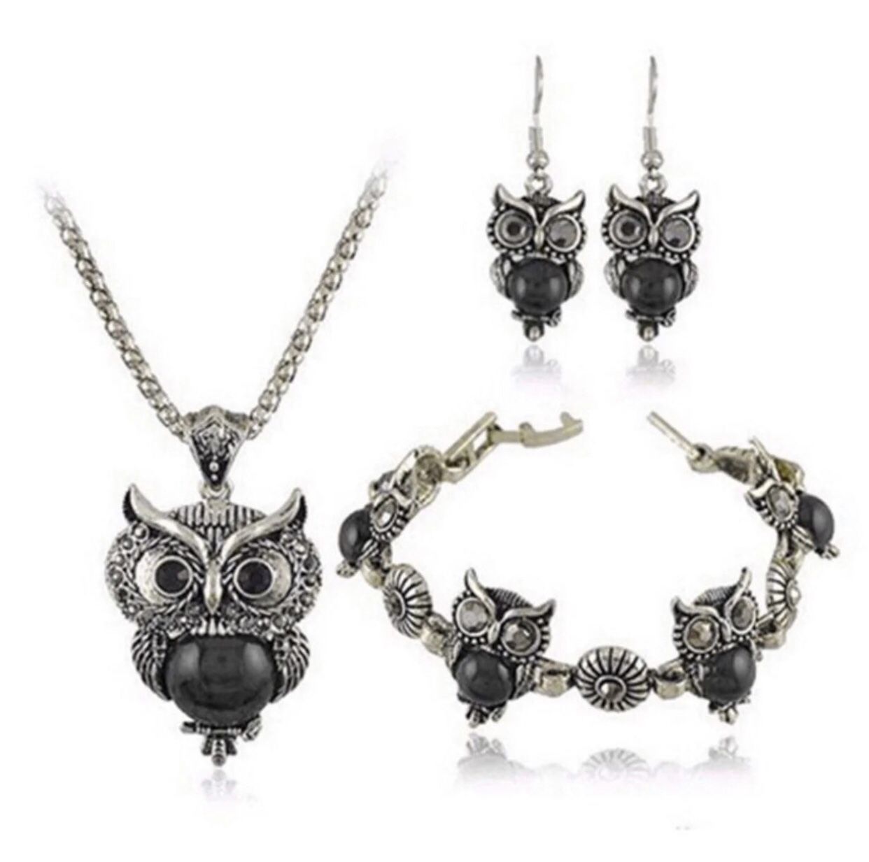 Tibetan Retro Turquoise Lucky Owl Jewelry Set