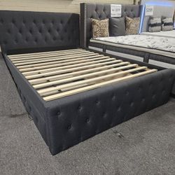 Brand New Tufted Gray Linen Full Over Twin Trundld Bedframe