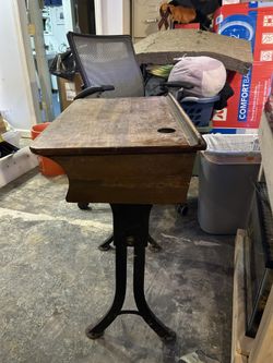Old Cast Iron School Desk