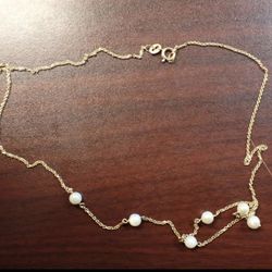 Nice 14K Yellow Gold & Pearl Necklace 