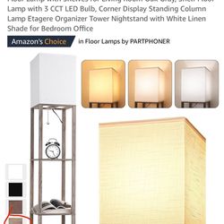 Floor Lamp with Shelves for Living Room Oak Gray, Shelf Floor Lamp