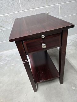 Dark Wood Side Table with Drawer and Shelf