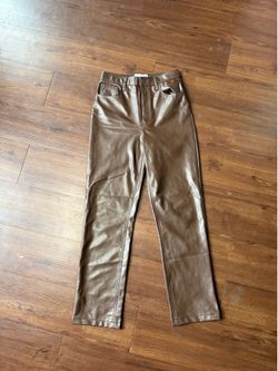 Abercrombie 90s Straight Faux Leather Pants Brown Quiet Luxury Y2K