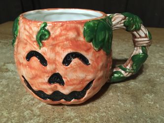 LEFTON CHINA CERAMIC PUMPKIN COFFEE MUG CUP