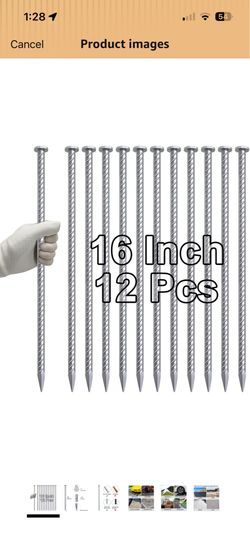 16 Inch Rebar Stakes Metal Asphalt Anchoring Spikes Ground (12pcs), 1/2 Inch Diameter Galvanized Landscape Anchors Heavy Duty for Speed Bump, Handicap