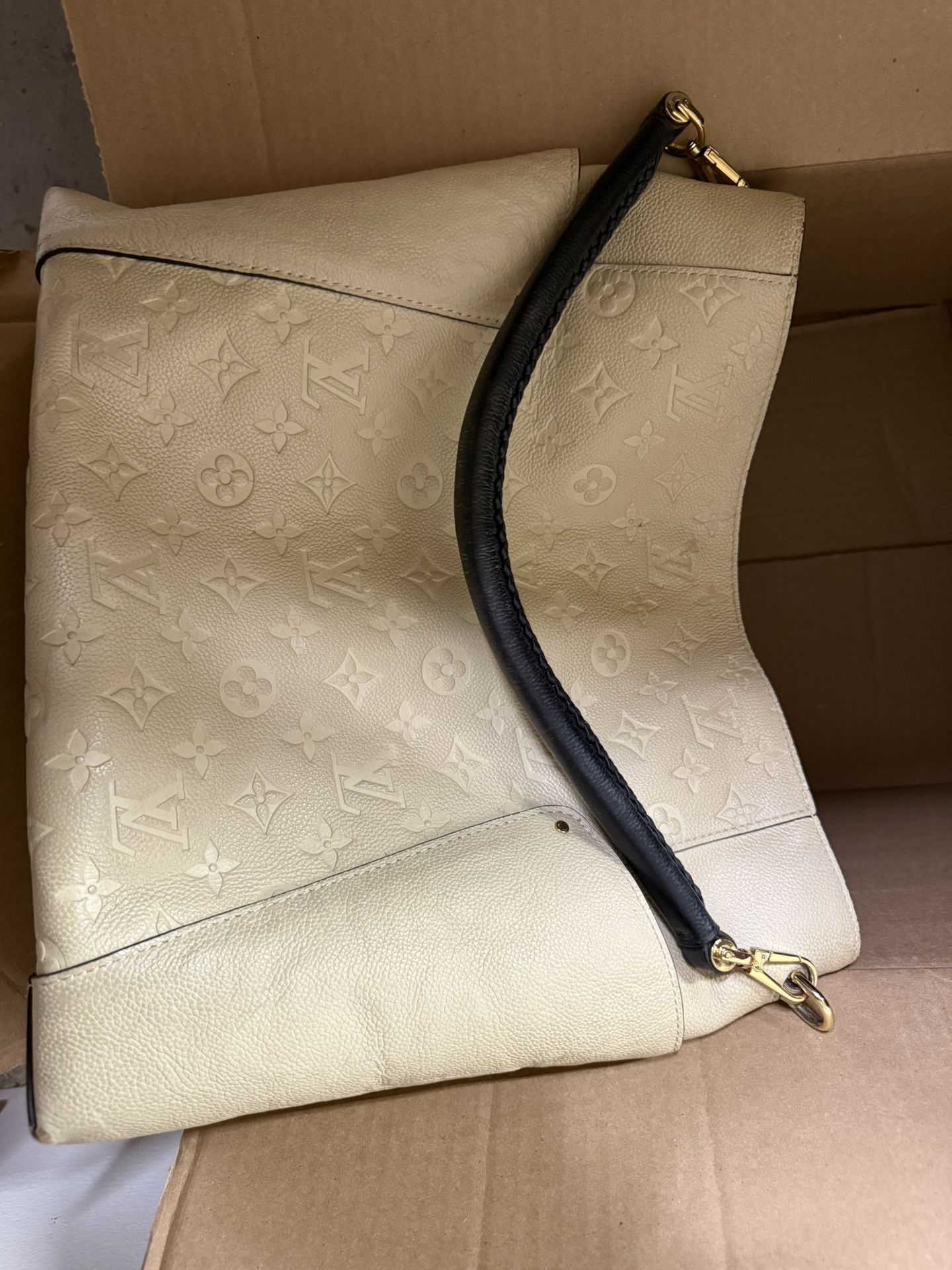 LOUIS VUITTON LV Monogram Empreinte Leather Dune Hobo Tote Shoulder Beige XL
