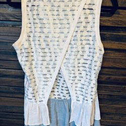 a'reve Lace Sheer Open Back Sleeveless Tank Top MED Bohemian Boho Ruffle Fairy