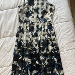 Ivanka Trump Black White Blue Floral Check pattern dress Size 12