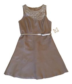 Anne Klein NWT Chino Neutral Soutache Embroidered Belted Fit & Flare Dress 12