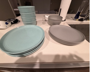 Ceramic and plastic plates and bowls