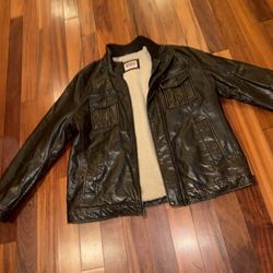 Levi’s real brown leather jacket with fleece lining