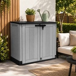 Keter Store-It-Out Midi Storage Shed Unit - Lockable Weather-Resistant Resin Storage Box, 880 L / 31 Cu. Ft. Capacity, Wood-Look Finish (17210426)