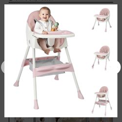 Ktaxon Foldable Baby High Chair, 2-in-1 Portable Convertible Highchair with 5-Point Safety Harness, Easy to Clean Tray and Storage Bag for Toddlers & 