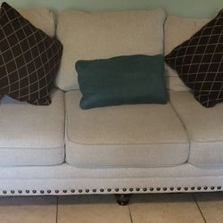 3 Piece, sofa, oversized chair, ottoman light Grey Nailhead Trim Plus 7 pillow and Covers