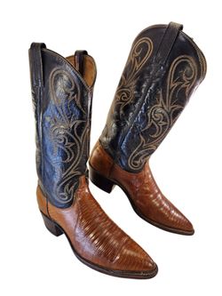DAN POST TEJU LIZARD P2177 WOMEN WESTERN COWGIRL 2 TONE BROWN BOOTS SZ 9 M