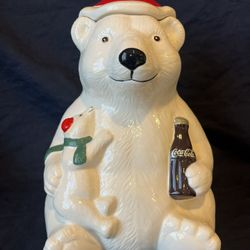 Vintage Coca Cola Christmas Polar Bear with Cub Cookie Jar