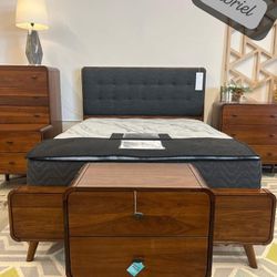 $55 Down Payment Walnut Bedroom Set Queen/King Bed Dresser Nightstand Mirror Total Price 