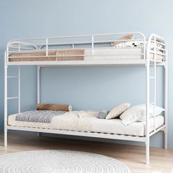 Metal Twin Over Bunk Bed - Heavy Duty Metal Frame With Dual Ladders, Full-Length Safety Rails