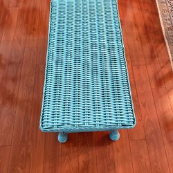 Beautiful solid wicker coffee table very heavy and well made strong sturdy piece great for living room sunroom or beach style decor 36” L x 18” W x 19