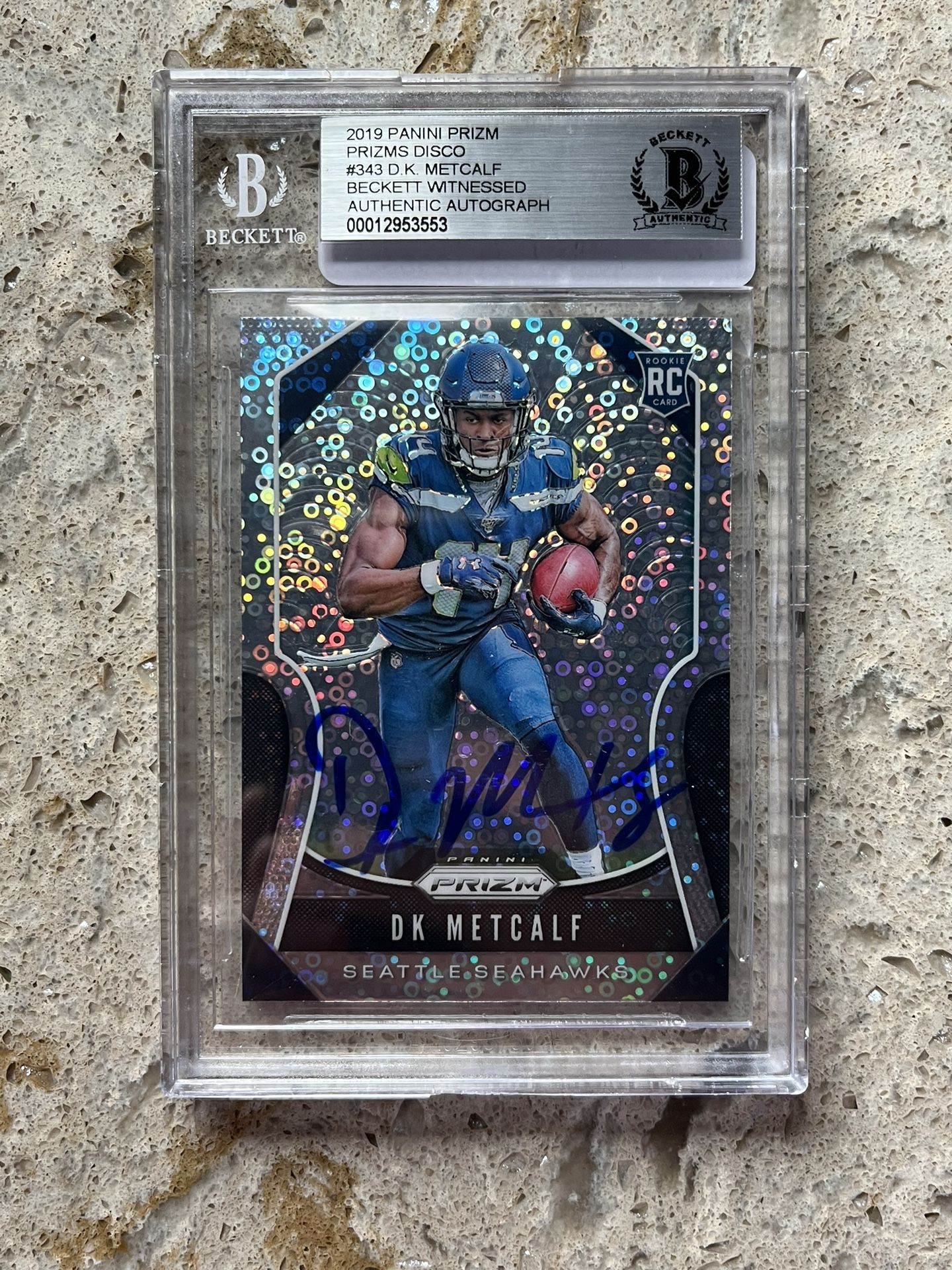 DK Metcalf 2019 Panini Prizm Disco Rookie Auto Beckett Authentic