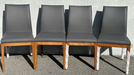 Leather Dining Chairs With Wood Legs, Grey Seat