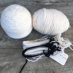 Lot of 2 Hanks White/Beige Knitting Wool and beginnings of a project