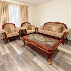 Luxury Versace-Style 4-Piece Living Room Set – Sofa, 2 Chairs + Coffee Table