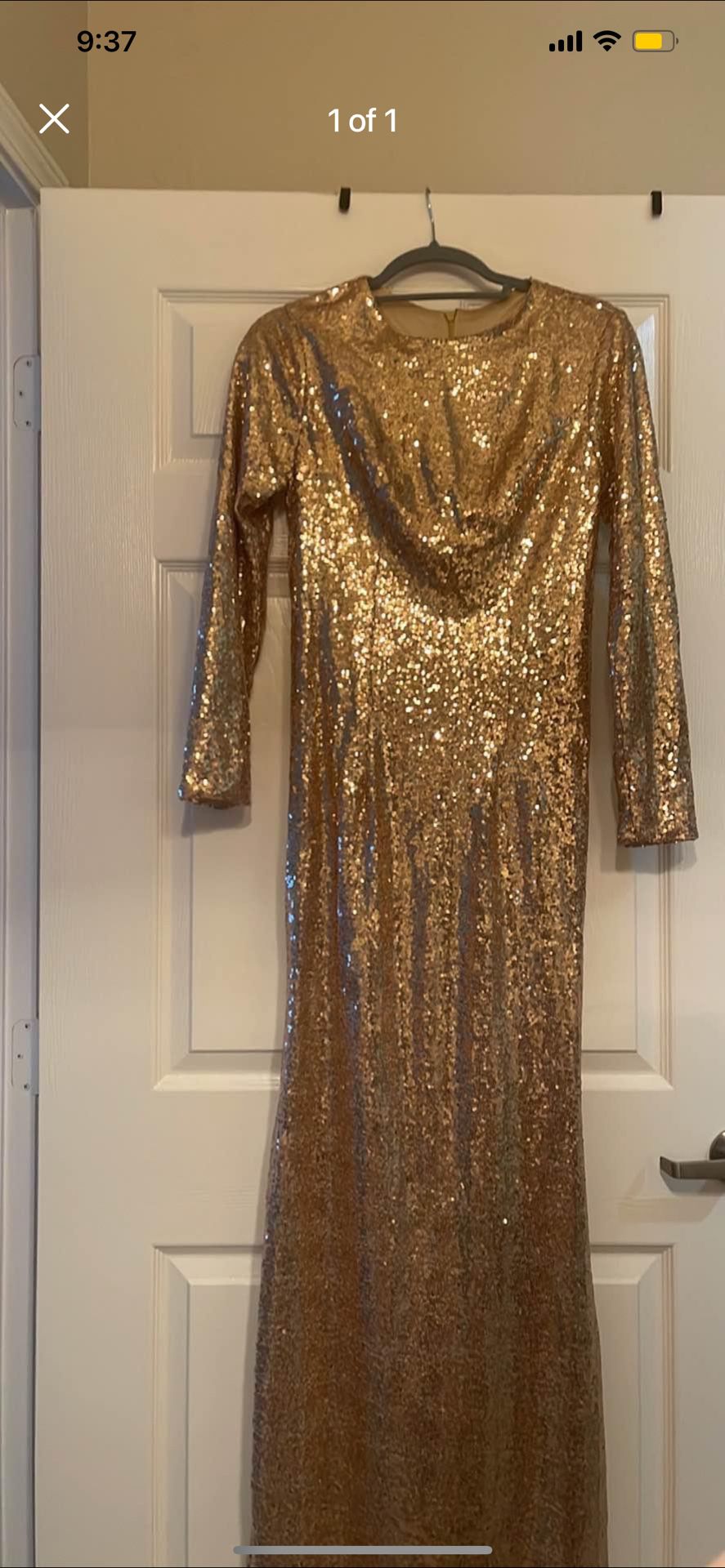Gold Sequin Long Sleeve Maxi Dress Stunning BEST OFFER
