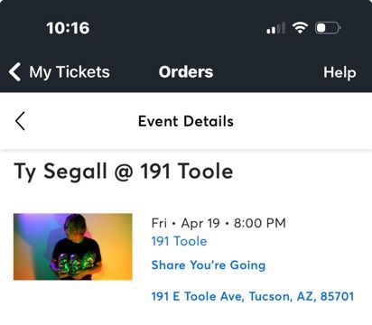 2 Tickets Ty Segall 4/19/24 191 Toole- Tucson, AZ  both