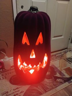 Halloween Purple Flocked Battery-Operated Lights And Sound Jack-o'-Lantern