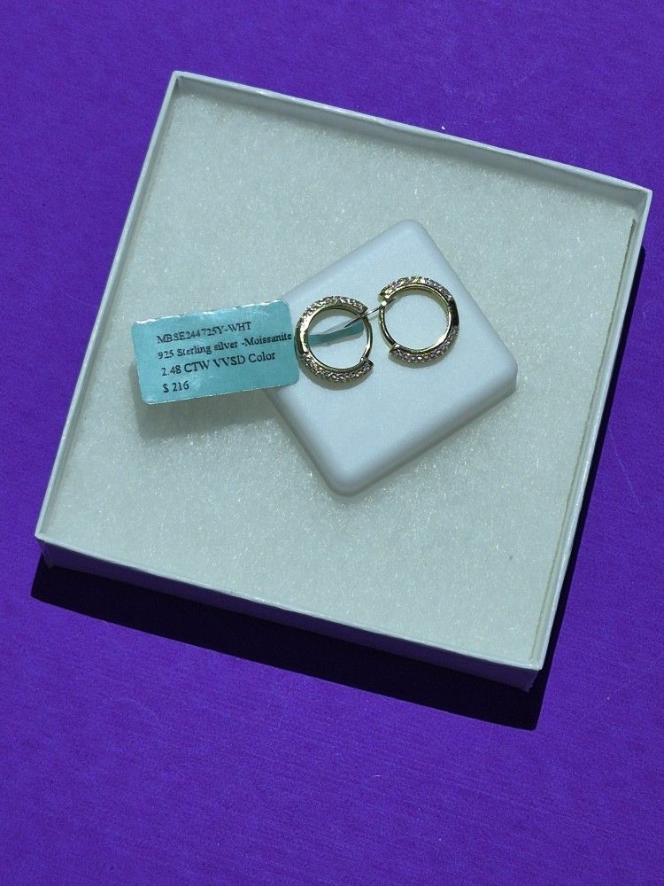 925 Silver Moissanite Gold Plated Earings