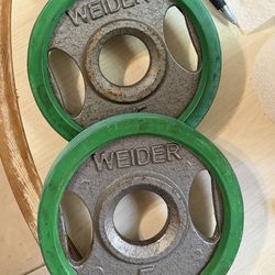 Pair of Olympic 5 lb.  Steel Plates with rubber border