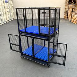 (Brand New) $370 (Set of 2) Stackable Dog Cage 41x31x65” Heavy Duty Kennel w/ Plastic Tray