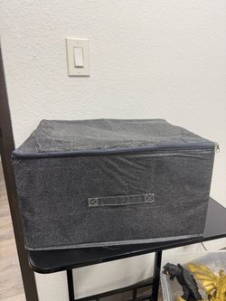 Large Foldable Fabric Storage Box with Zippered Lid & Handles – Gray (17.7” x 13.8” x 10.2”)