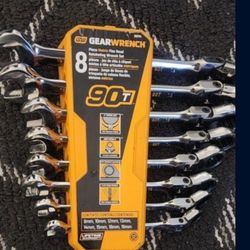 Gearwrench  Metric 90-Tooth Flex Head Combination Ratcheting Wrench Tool Set with Tray. 8-Piece
