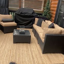 Dark Wicker Outdoor Couch Seating Set 