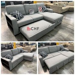 Sleeper Sectional Sofa With  Storage Chaise And Cup Holder 