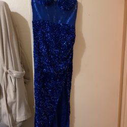 Blue dress ,thigh Split With Bodysuit