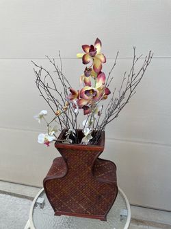 Woven Bamboo wicker Vase with Floral Arrangement