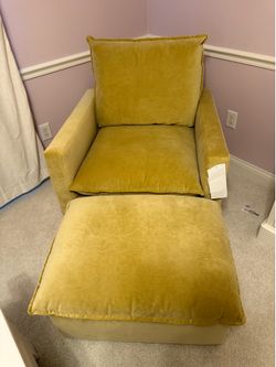 Crate & Barrel Harbour swivel rocker lemon yellow velvet