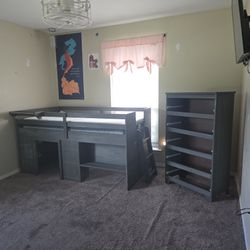 Kid Grey twin loft bed and dresser