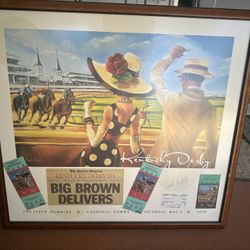 One Of A Kind Artist Signed Kentucky Derby Churchill Downs Collage Big Brown Racehorse Winner 28.5w x 26h x .5d 