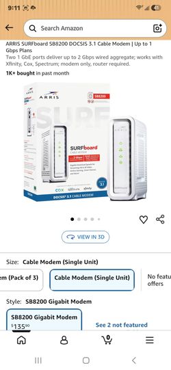 ARRIS SURFboard SB8200 DOCSIS 3.1 Cable Modem