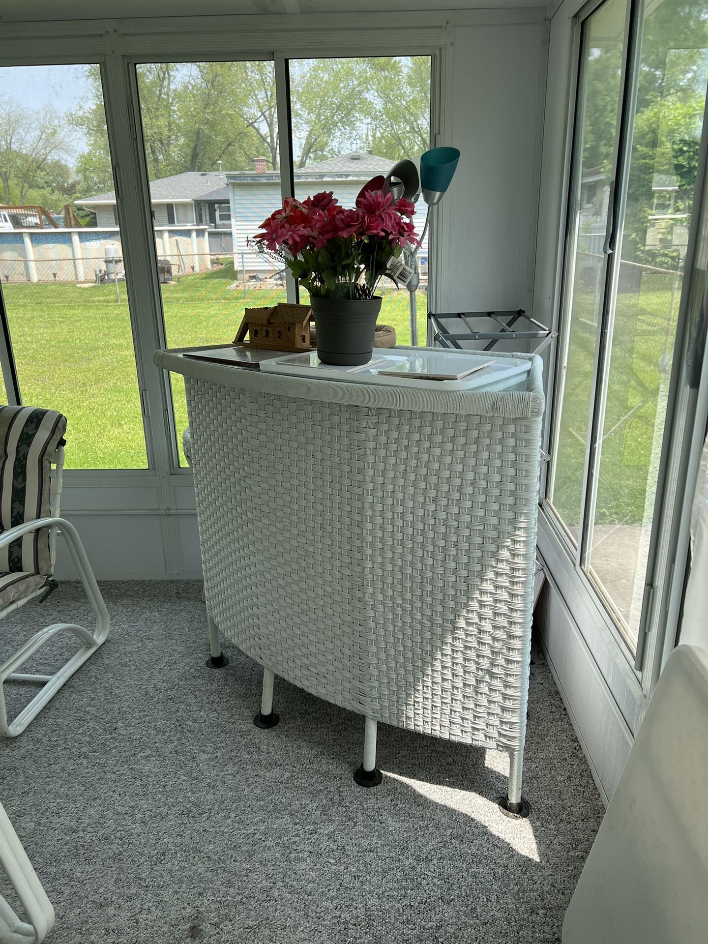 wicker patio bar cabinet